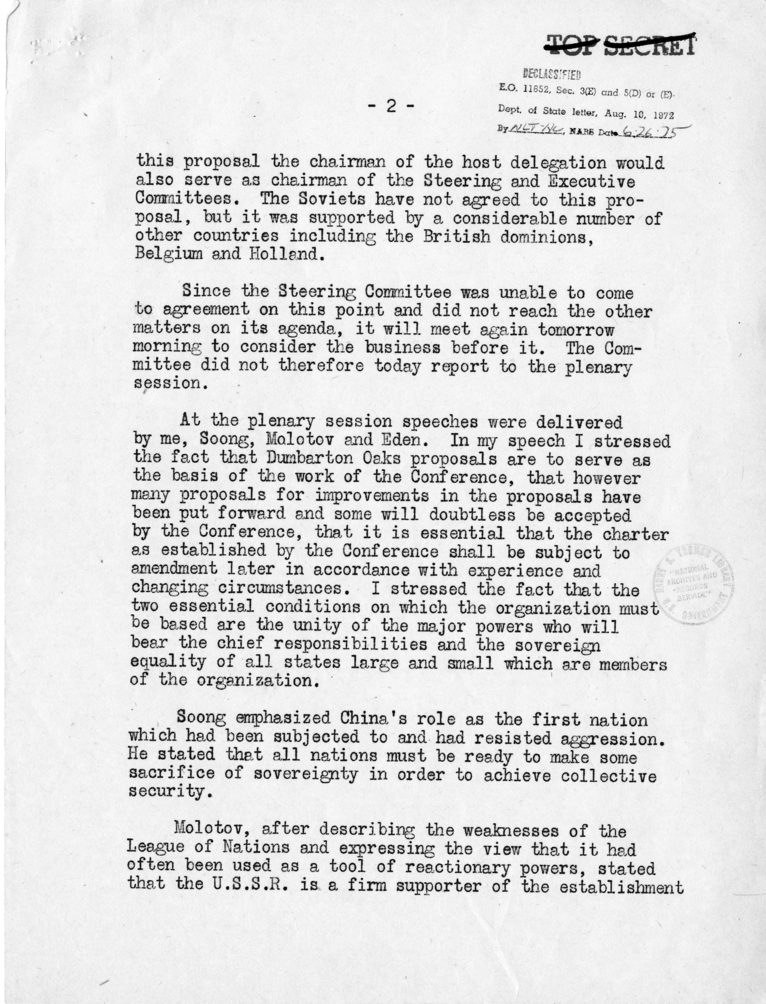 Memorandum from Joseph C. Grew to President Harry S. Truman