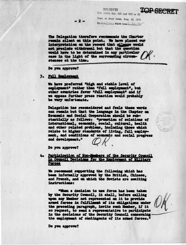 Memorandum from Secretary of State Edward R. Stettinius to Matthew Connelly With Attachment