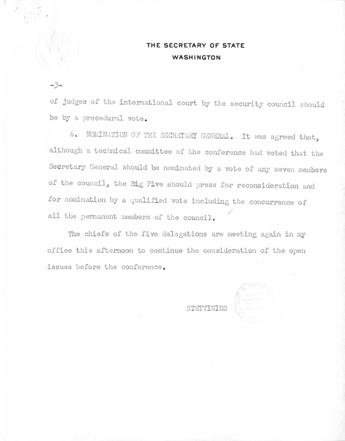 Memorandum from Secretary of State Edward R. Stettinius to President Harry S. Truman