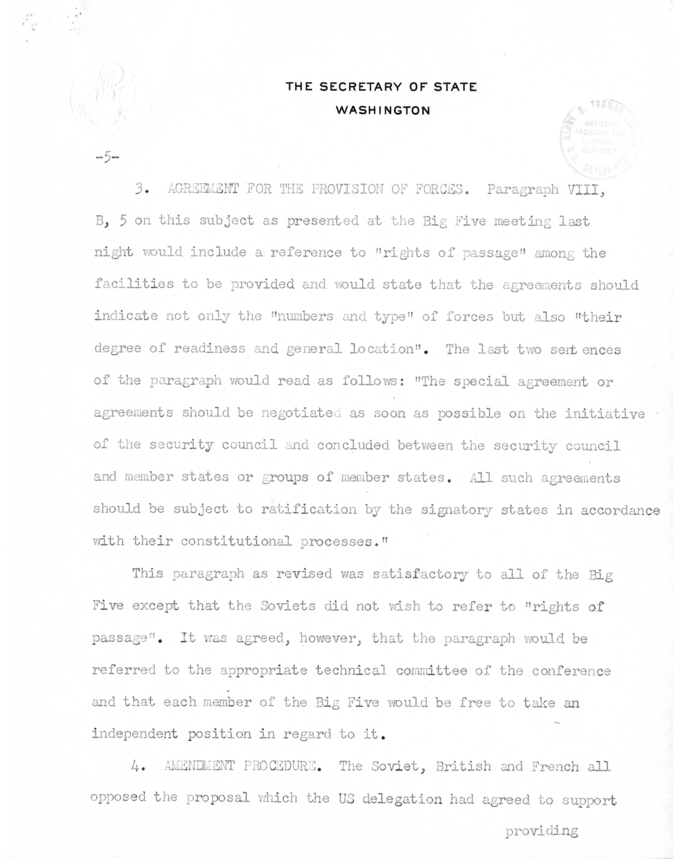 Memorandum from Secretary of State Edward R. Stettinius to President Harry S. Truman