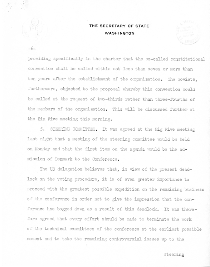 Memorandum from Secretary of State Edward R. Stettinius to President Harry S. Truman