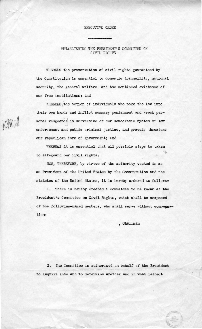 Attorney General Tom Clark to Harry S. Truman, with Attached Proposed Executive Order