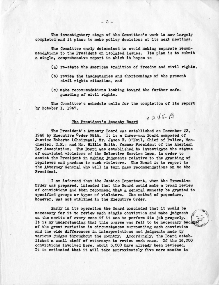 Memorandum, John L. Thurston to John R. Steelman