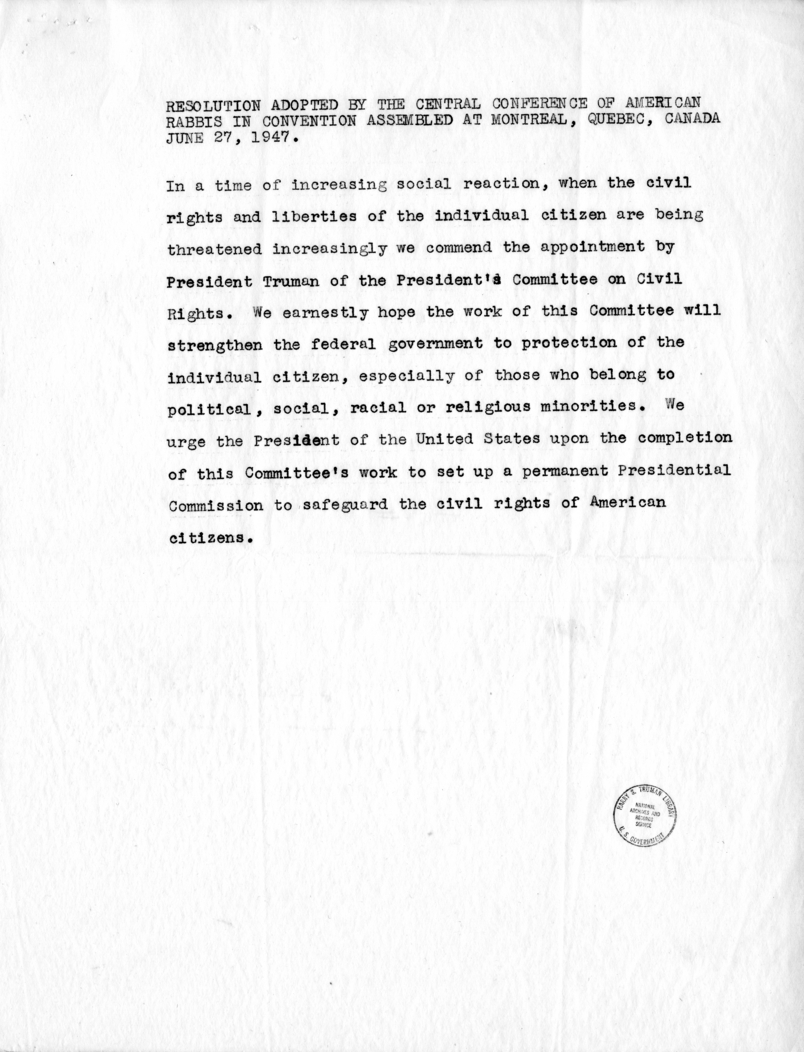 Correspondence Between Rabbi Isaac E. Marcuson and Matthew J. Connelly, With Attached Resolution