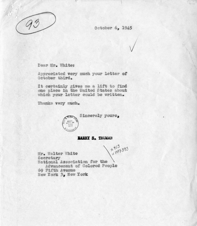 Correspondence Between Harry S. Truman and Walter White
