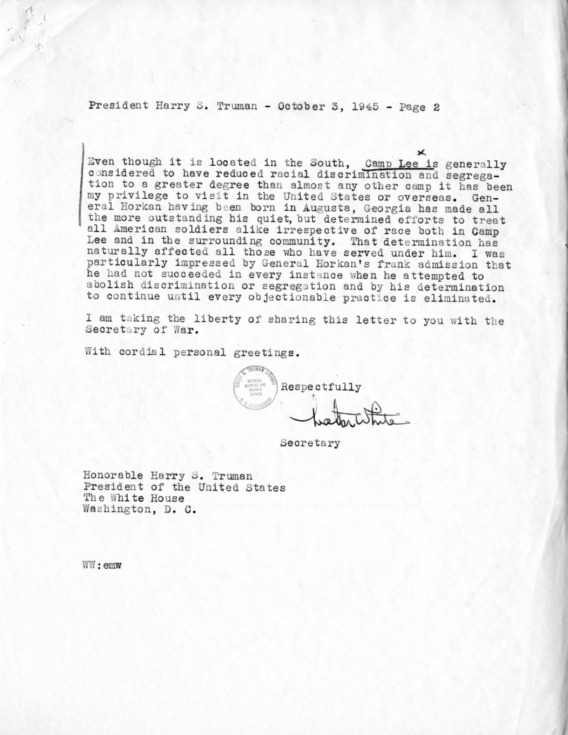 Correspondence Between Harry S. Truman and Walter White