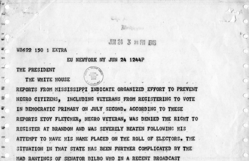 Telegrams to the White House Urging Protection for African-American Voters