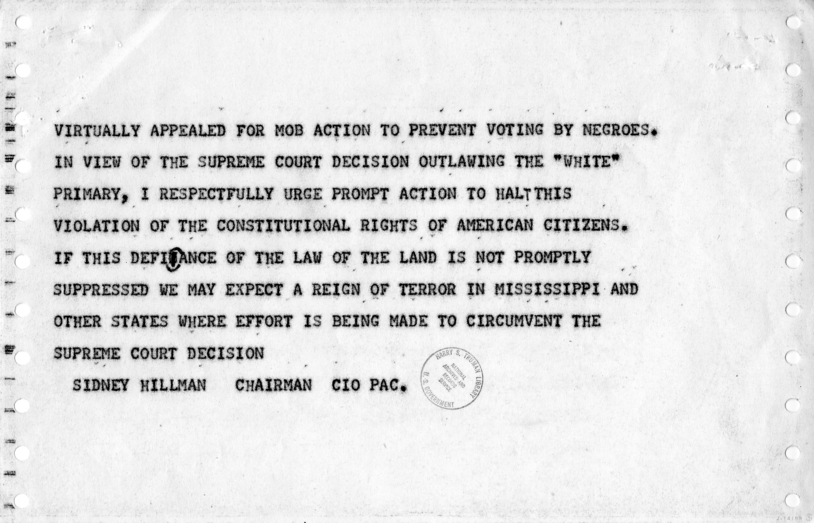 Telegrams to the White House Urging Protection for African-American Voters