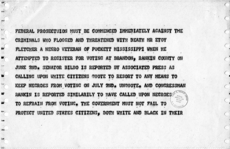 Telegrams to the White House Urging Protection for African-American Voters