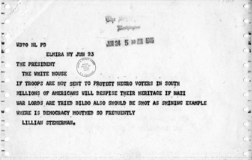 Telegrams to the White House Urging Protection for African-American Voters