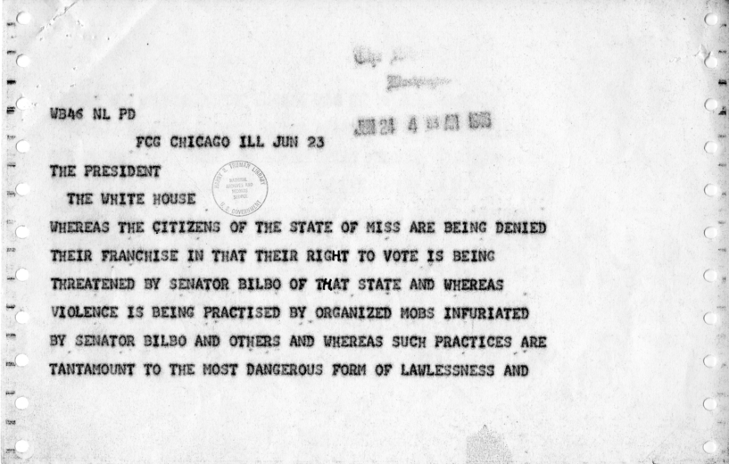 Telegrams to the White House Urging Protection for African-American Voters