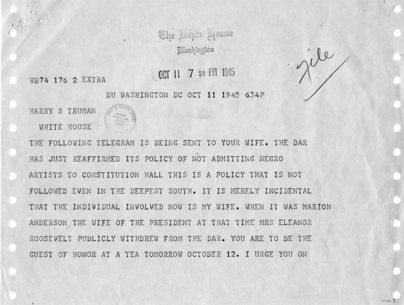 Harry S. Truman to Adam Clayton Powell, Jr., With Attached Telegrams and Press Releases