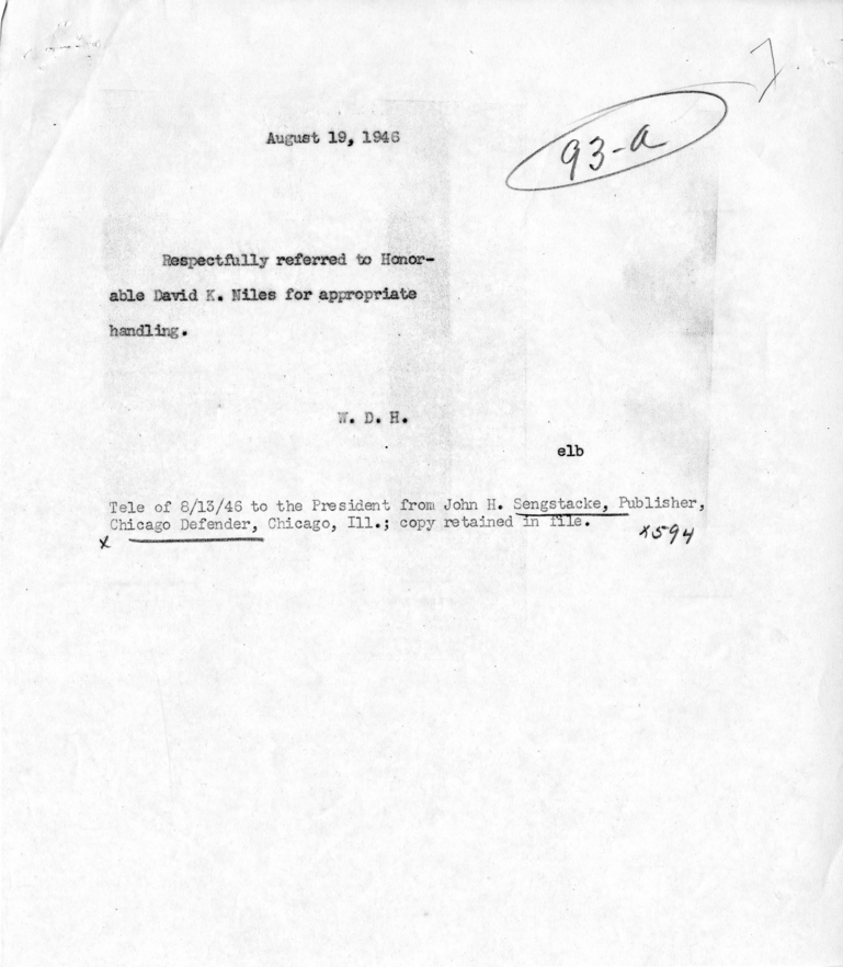 Telegram, John H. Sengstacke to Harry S. Truman