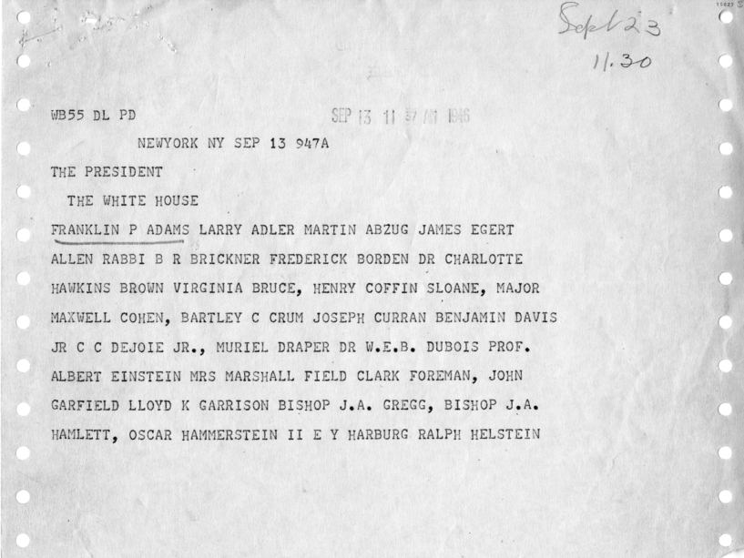 Telegram, Paul Robeson to David K. Niles, With Attachments