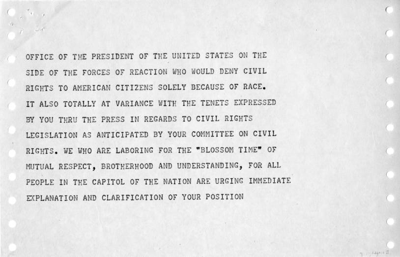 Telegram, William Allyn Hill to Harry S. Truman