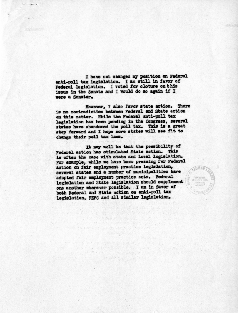 Memorandum, David K. Niles to Harry S. Truman