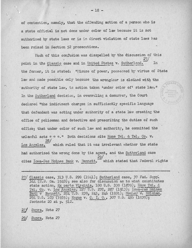 Report to President&rsquo;s Committee on Civil Rights,  &quot;Federal Criminal Jurisdiction Over Violations of Civil Rights&quot;