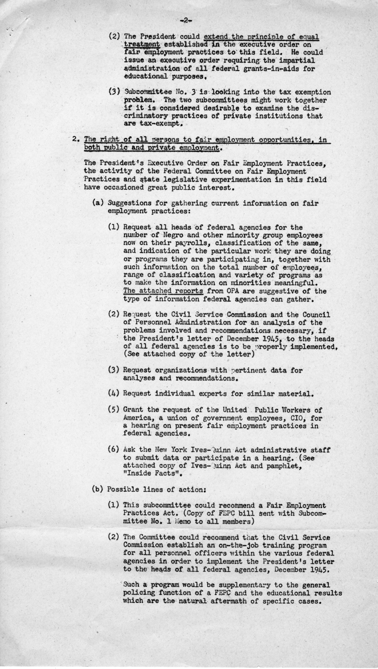 Memorandum, Robert K. Carr to Subcommittee No. 2