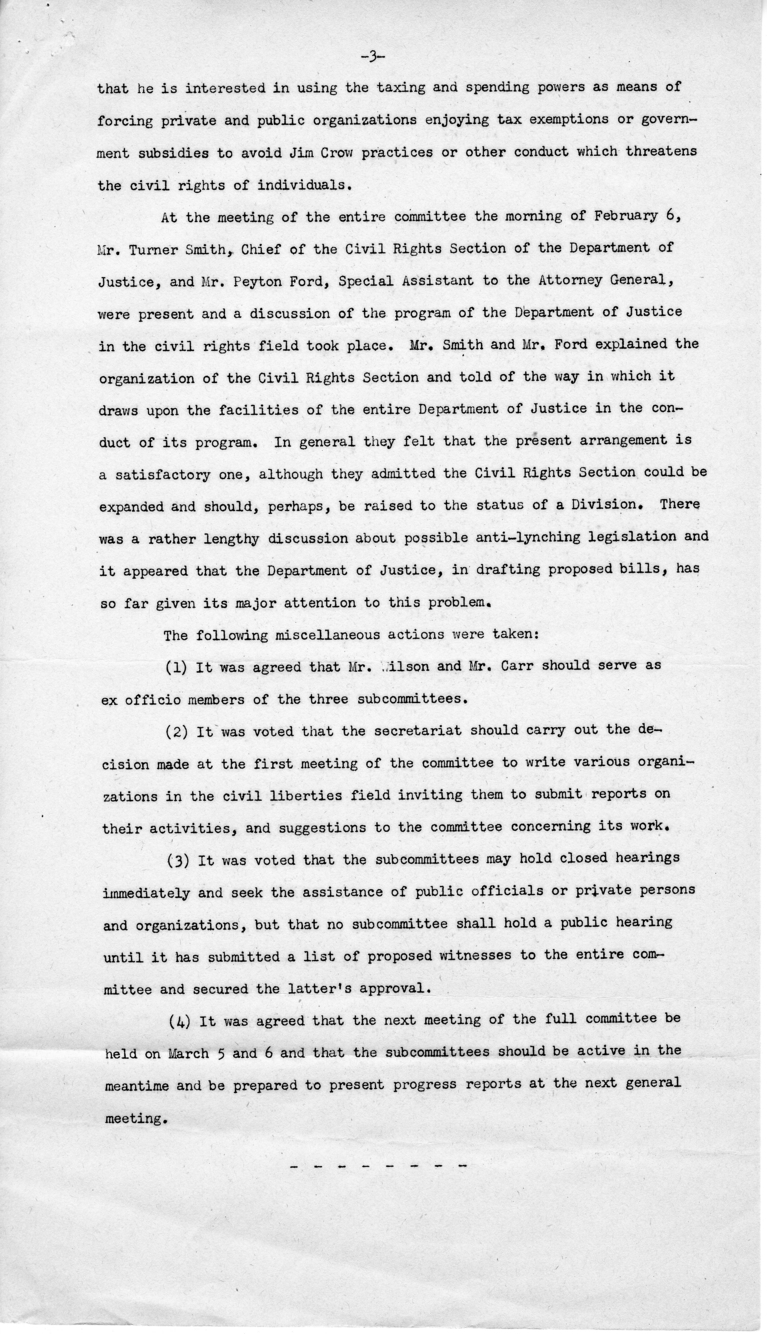 Memorandum, Robert K. Carr to Subcommittee No. 2
