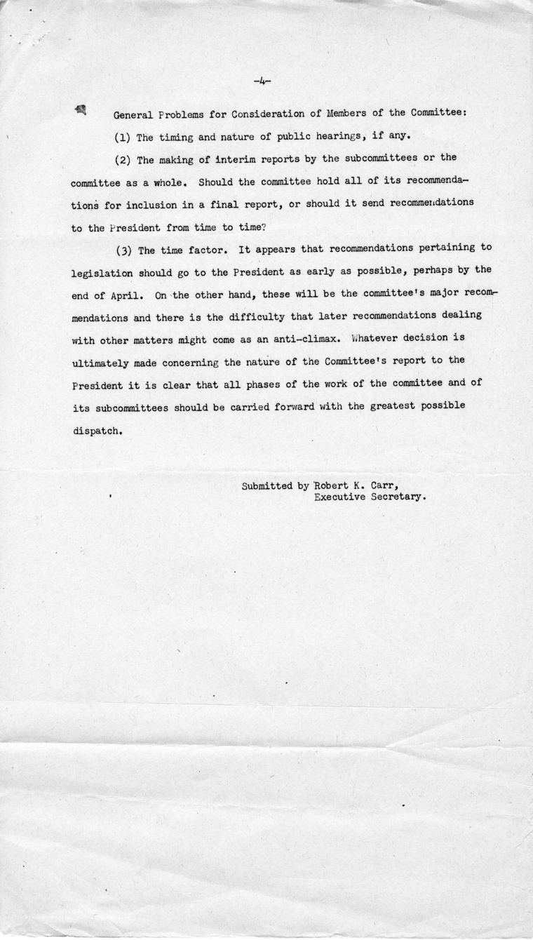 Memorandum, Robert K. Carr to Subcommittee No. 2