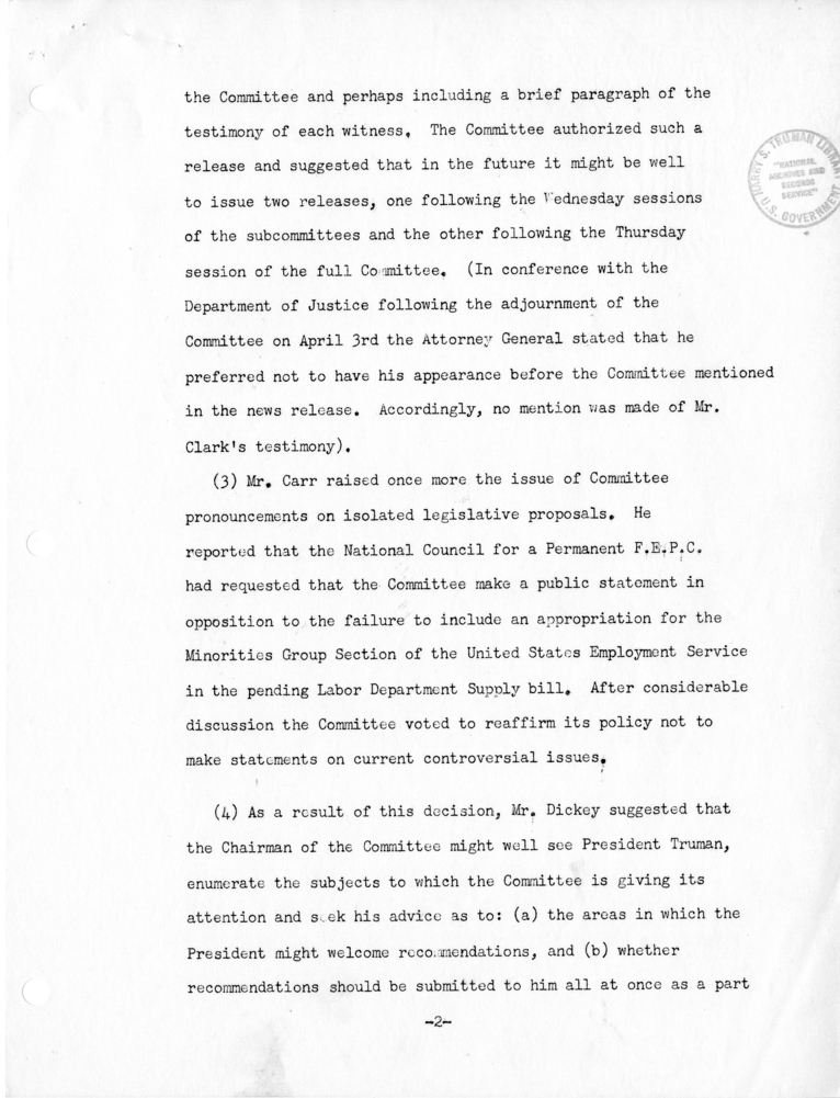 Memorandum, Robert K. Carr to the President&rsquo;s Committee on Civil Rights