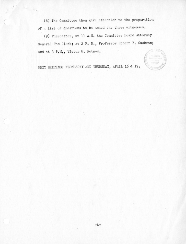 Memorandum, Robert K. Carr to the President&rsquo;s Committee on Civil Rights