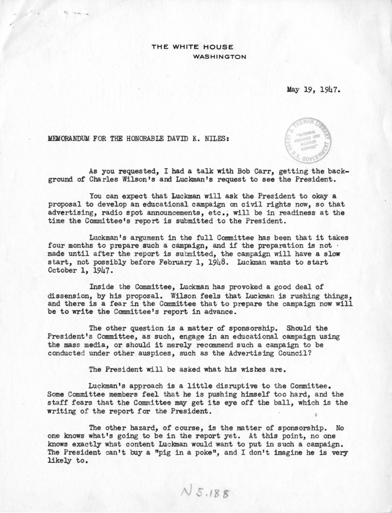 Memorandum, Philleo Nash to David K. Niles