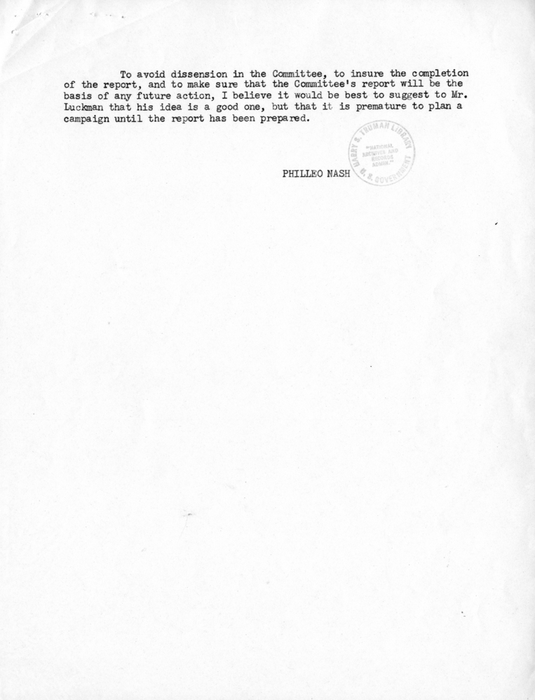 Memorandum, Philleo Nash to David K. Niles