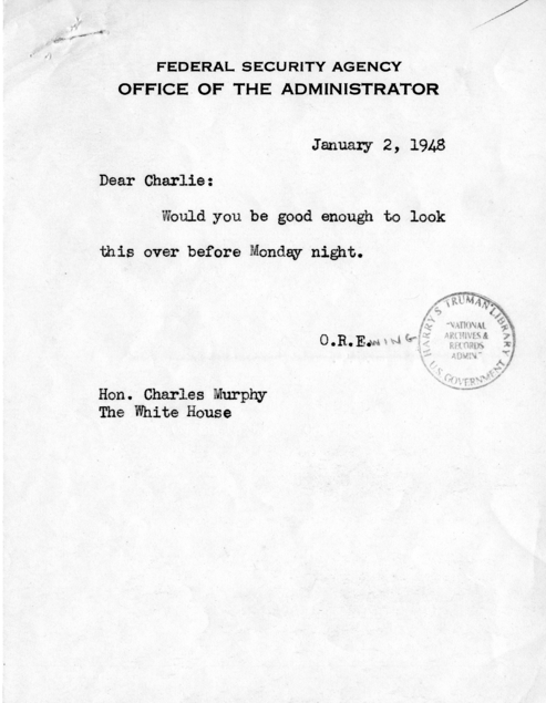Oscar R. Ewing to Charles Murphy, With Attached &quot;Charter of Negro Rights&quot;