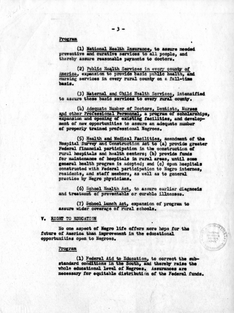 Oscar R. Ewing to Charles Murphy, With Attached &quot;Charter of Negro Rights&quot;
