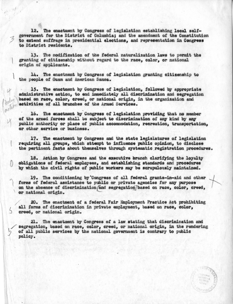 Memo, Recommendations of the President&rsquo;s Committee on Civil Rights