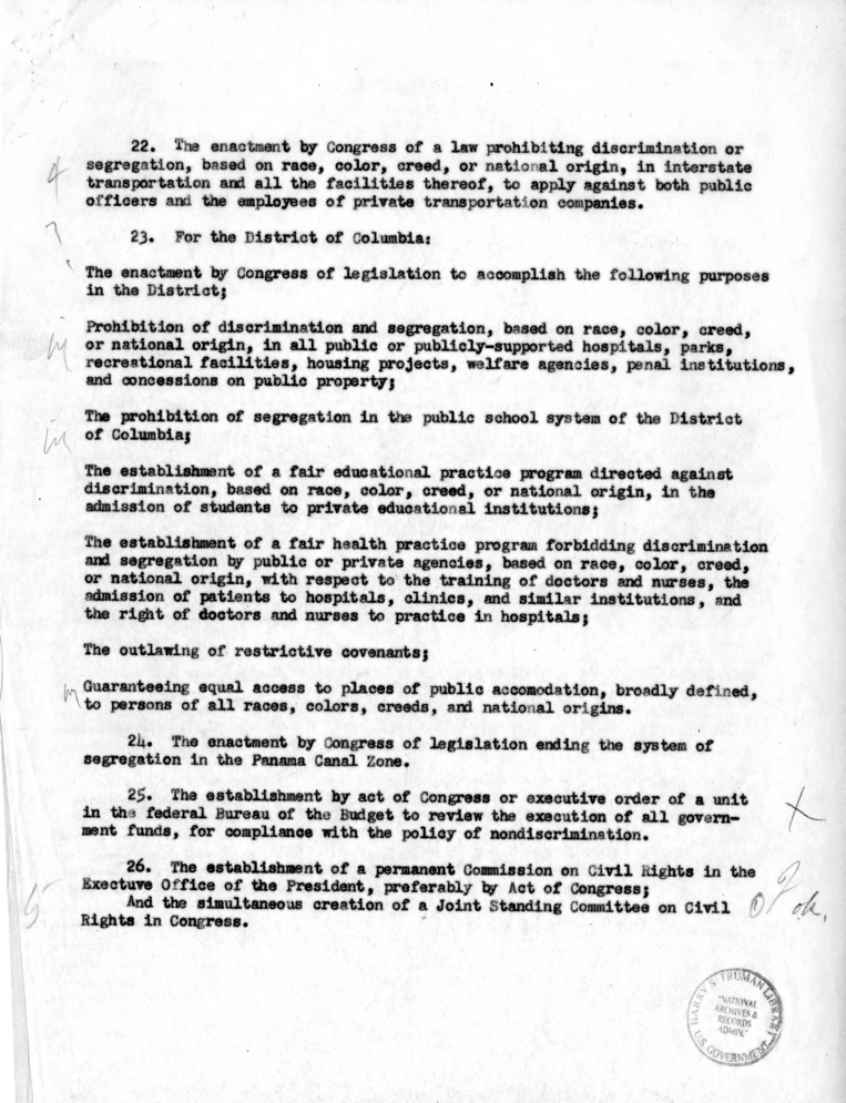 Memo, Recommendations of the President&rsquo;s Committee on Civil Rights