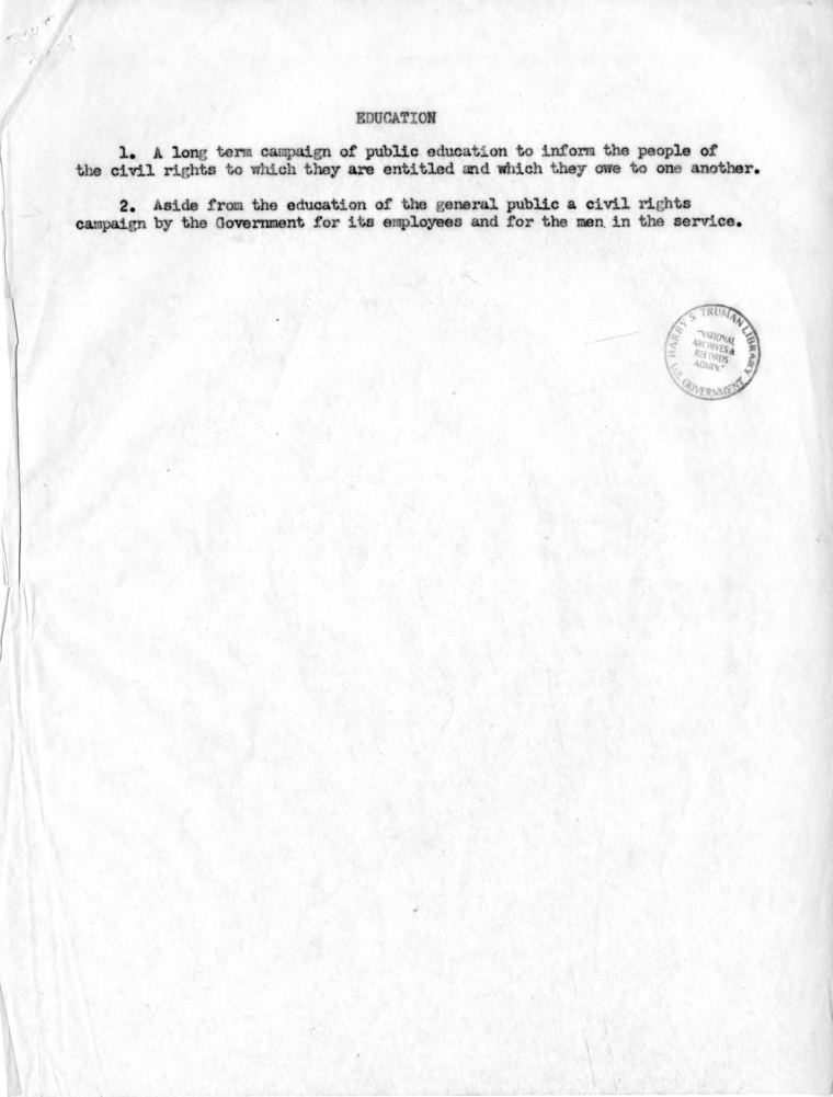 Memo, Recommendations of the President&rsquo;s Committee on Civil Rights