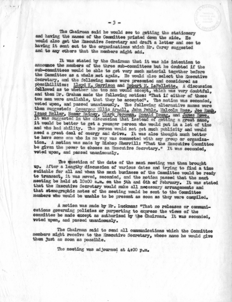 Minutes of Meeting, President&#039;s Committee on Civil Rights