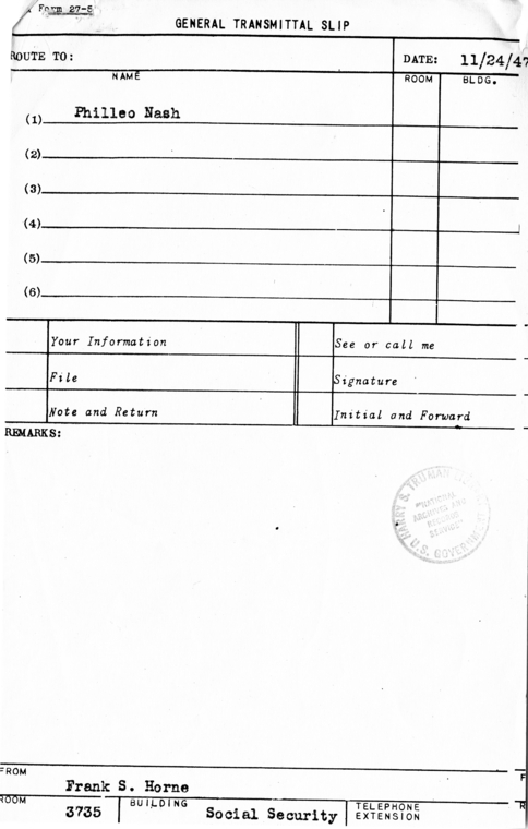 Memorandum,  Frank S. Horne to Philleo Nash, With Attached Statement to the President&#039;s Committee on Civil Rights