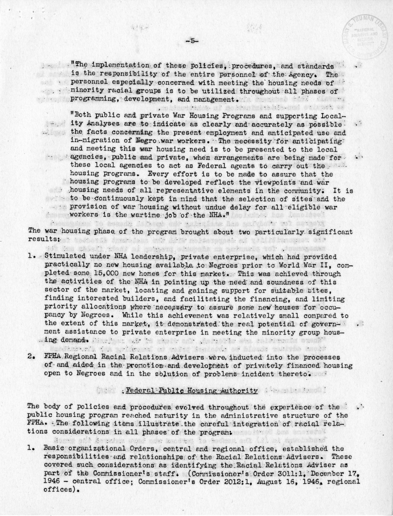 Memorandum,  Frank S. Horne to Philleo Nash, With Attached Statement to the President&#039;s Committee on Civil Rights