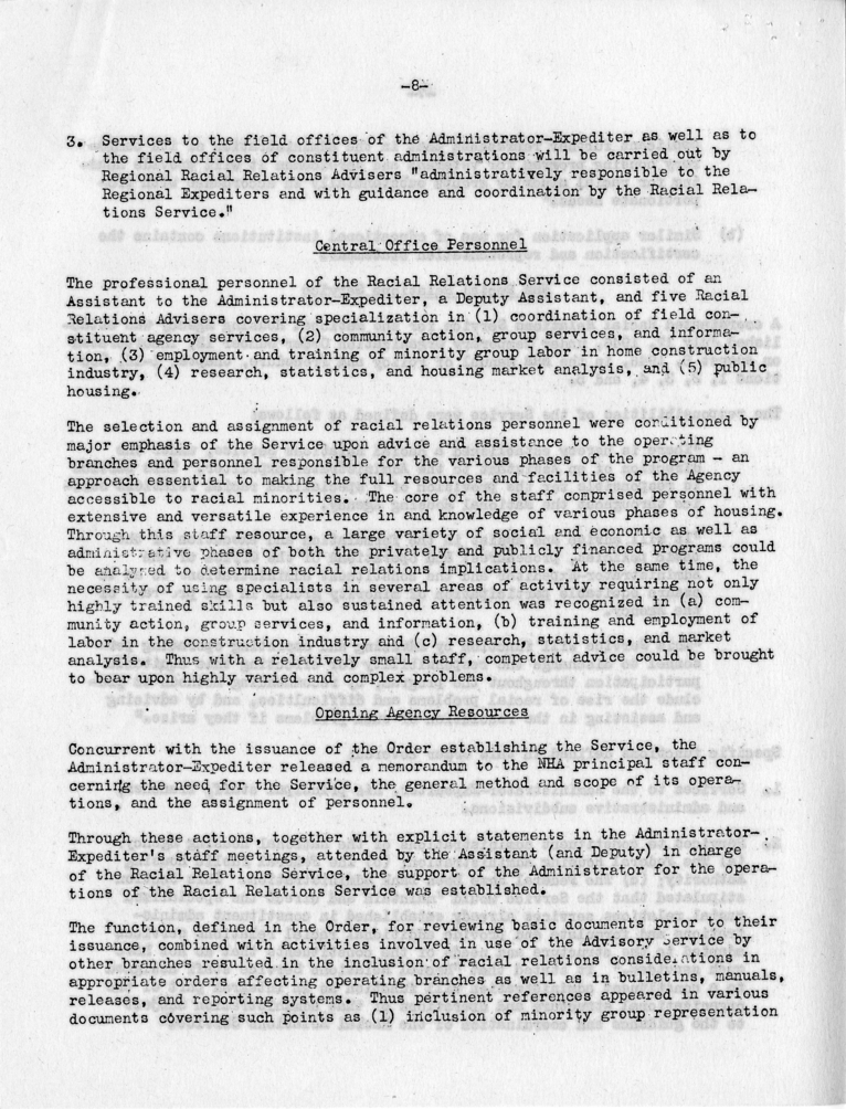 Memorandum,  Frank S. Horne to Philleo Nash, With Attached Statement to the President&#039;s Committee on Civil Rights