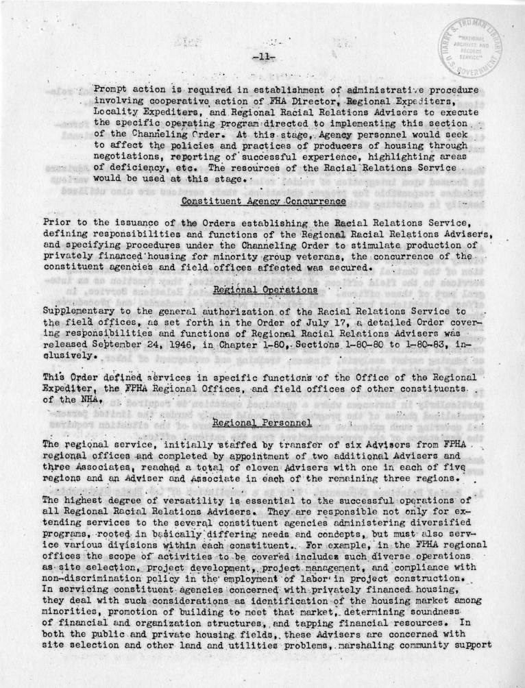 Memorandum,  Frank S. Horne to Philleo Nash, With Attached Statement to the President&#039;s Committee on Civil Rights