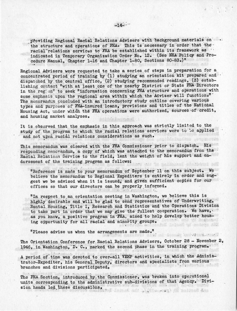 Memorandum,  Frank S. Horne to Philleo Nash, With Attached Statement to the President&#039;s Committee on Civil Rights