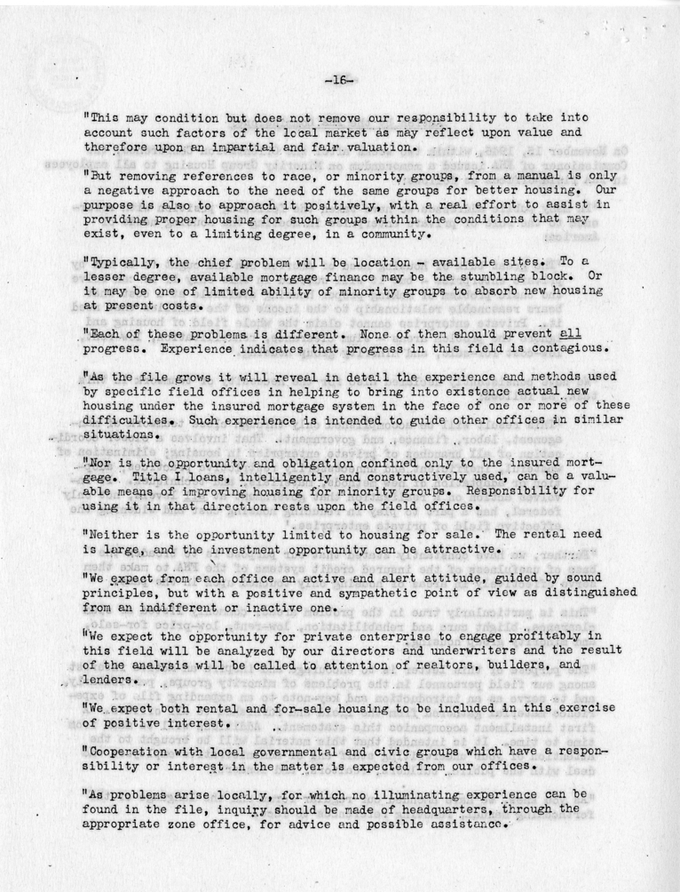 Memorandum,  Frank S. Horne to Philleo Nash, With Attached Statement to the President&#039;s Committee on Civil Rights