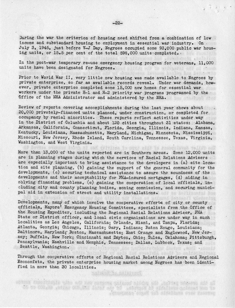 Memorandum,  Frank S. Horne to Philleo Nash, With Attached Statement to the President&#039;s Committee on Civil Rights