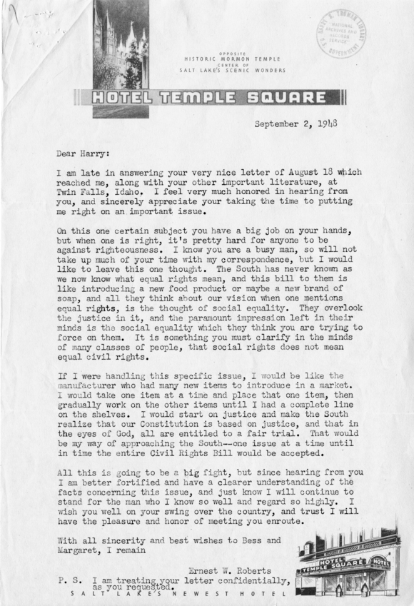 Correspondence Between Harry S. Truman and Ernie Roberts