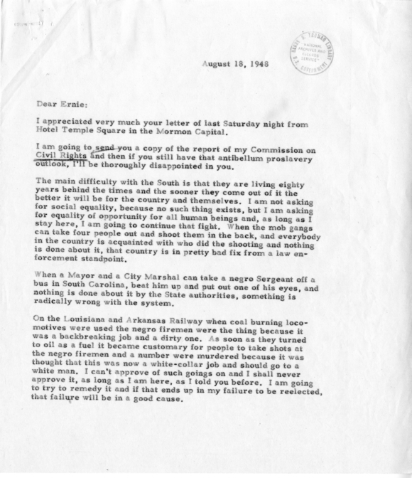 Correspondence Between Harry S. Truman and Ernie Roberts