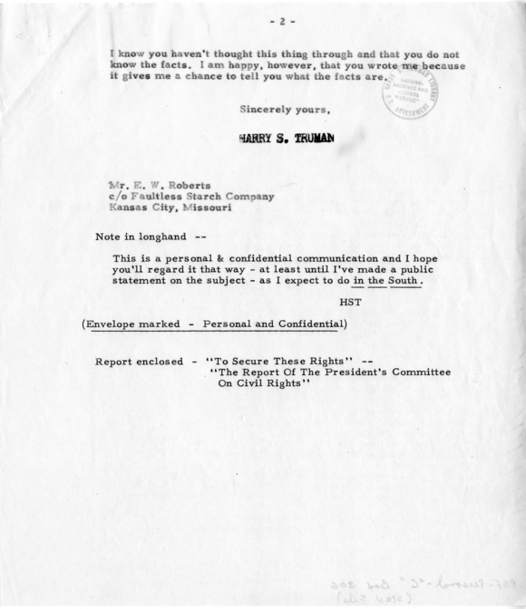 Correspondence Between Harry S. Truman and Ernie Roberts