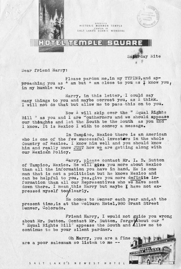 Correspondence Between Harry S. Truman and Ernie Roberts