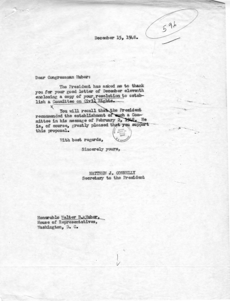 Correspondence Between Matthew J. Connelly and Walter B. Huber