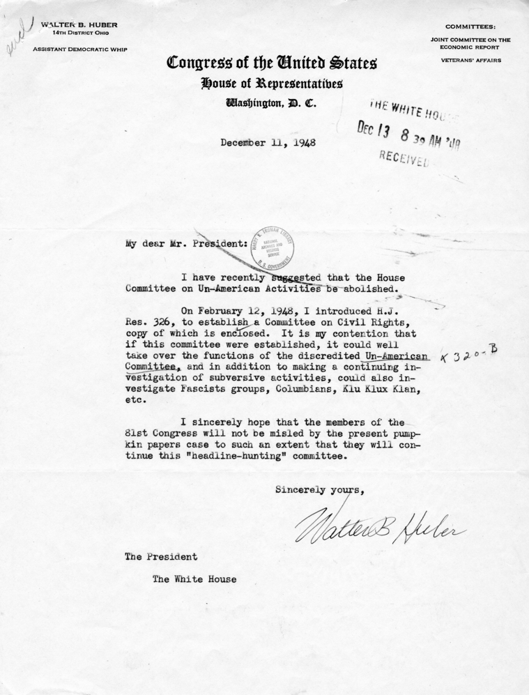 Correspondence Between Matthew J. Connelly and Walter B. Huber