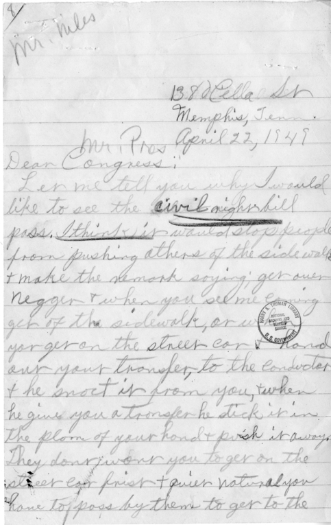 Dave Dandridge to Harry S. Truman, With a Reply From David K. Niles