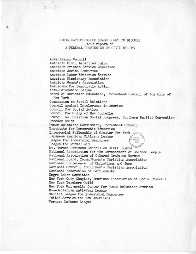 National Citizens&rsquo; Council on Civil Rights to Harry S. Truman, With Attached Materials