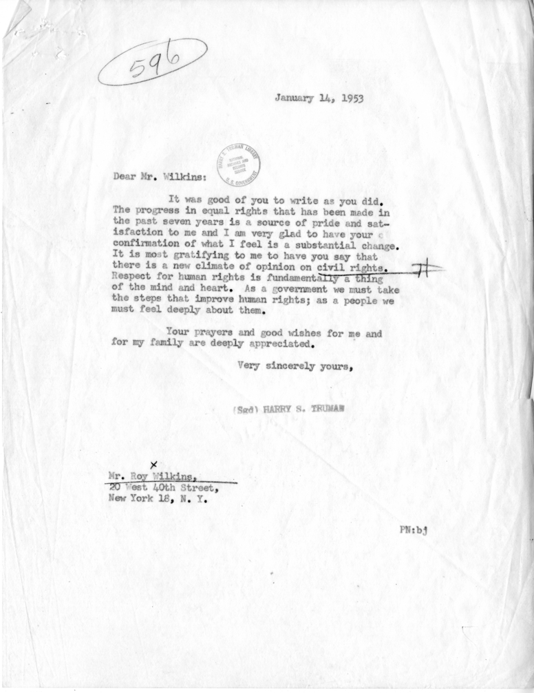 Correspondence Between Harry S. Truman and Roy Wilkins